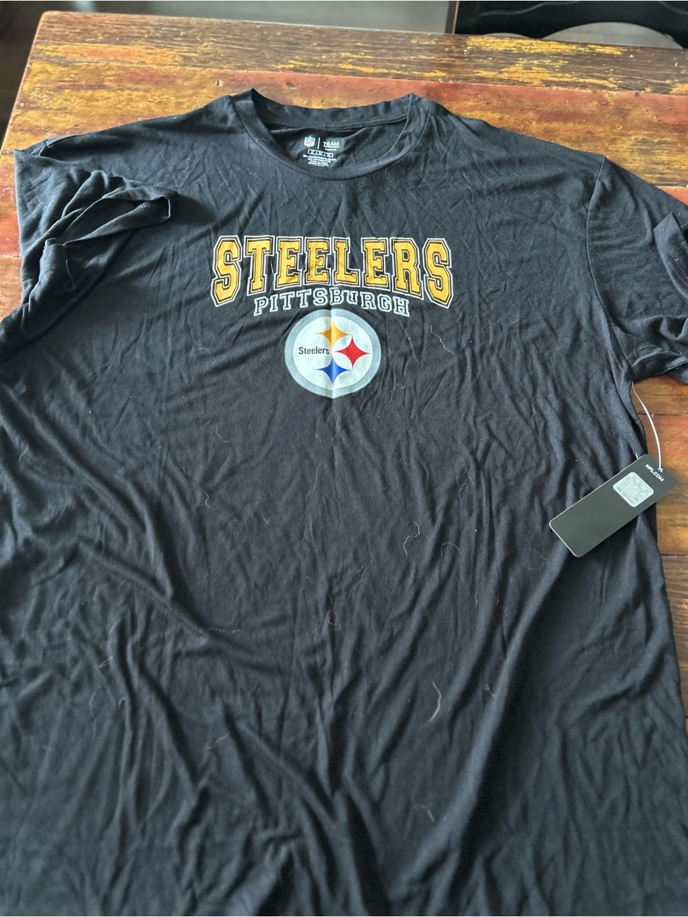 NFL Black Pittsburgh Steelers Logo Graphic Tee with Yellow Lettering